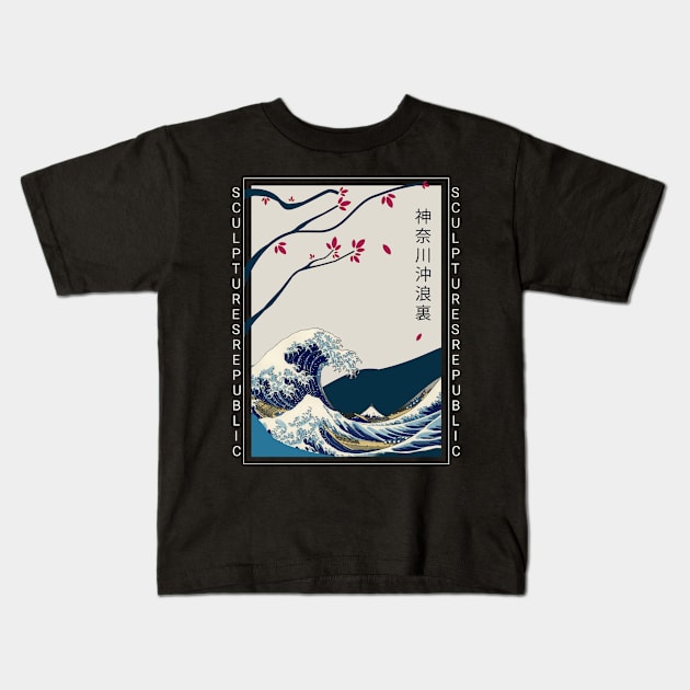 The Great Wave Off Kanagawa Japanese art design Kids T-Shirt by Sculptures Republic 